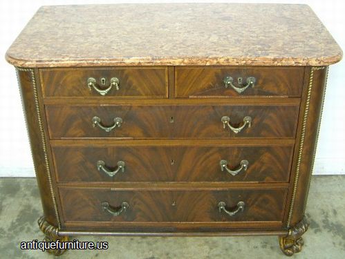 Antique Flame Mahogany Marble Top Dresser