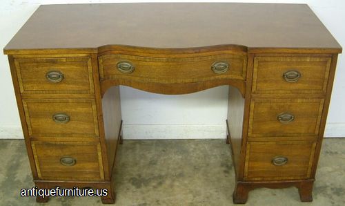 Antique Mahogany Banded Inlay Kneehole Desk