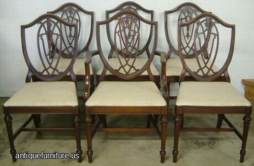 Antique Set 6 Mahogany Shieldback Dining Chairs