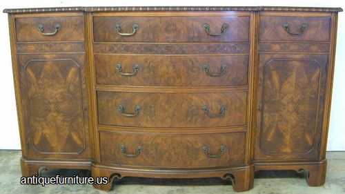 Antique Burl Walnut Bow Front Sideboard
