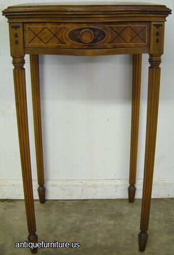 Antique Burl Walnut Paint Decorated 1 Drawer Nightstand On Legs