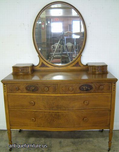 Antique Burl Walnut Paint Decorated 6 Drawer Dresser