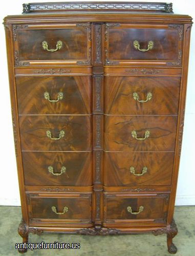 Antique Flame Mahogany Chest With Gallery