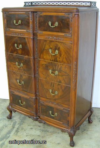 Antique Flame Mahogany Chest With Gallery