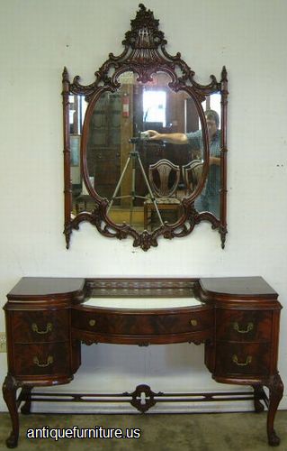 Antique Flame Mahogany Vanity And Hanging Mirror