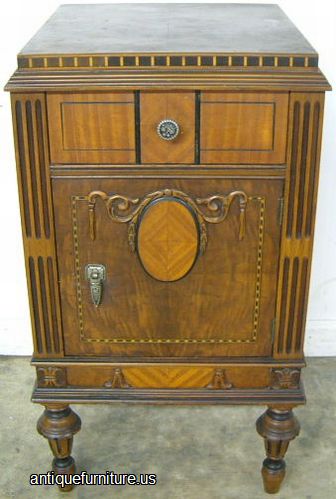 Antique Inlaid Burl Walnut Nightstand