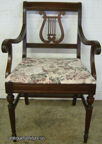 Antique Lyre Back Dining Room Chair With Arms