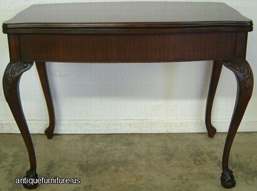 Antique Mahogany Ball And Claw Extension Game Table