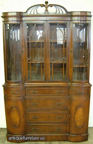 Antique Mahogany Breakfront With Curved Side Glass