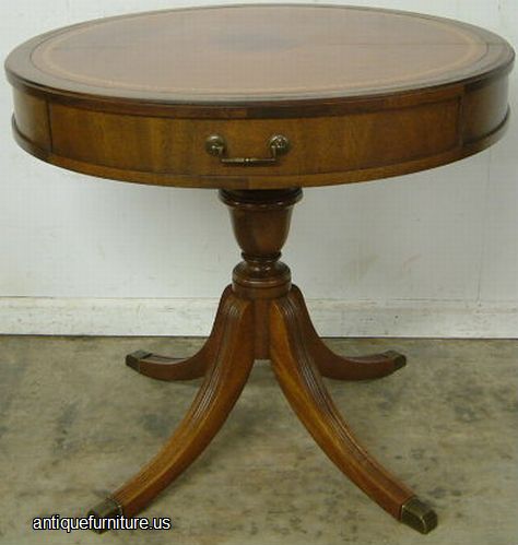 Antique Mahogany Leather Top Drum Table