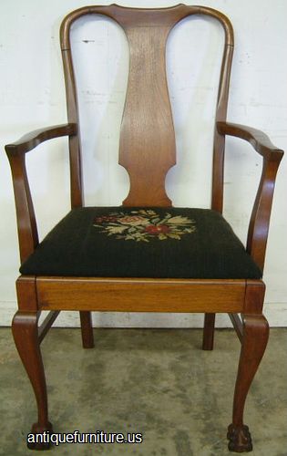 Antique Needlepoint Chair With Arms