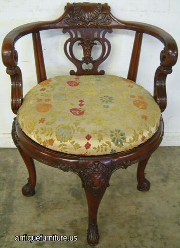Antique Ornate Mahogany Revolving Vanity Stool