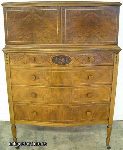 Antique Paint Decorated Burl Walnut Chest