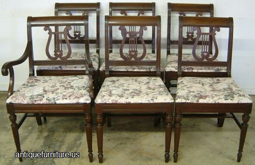 Antique Set Of 6 Lyre Back Dining Chairs