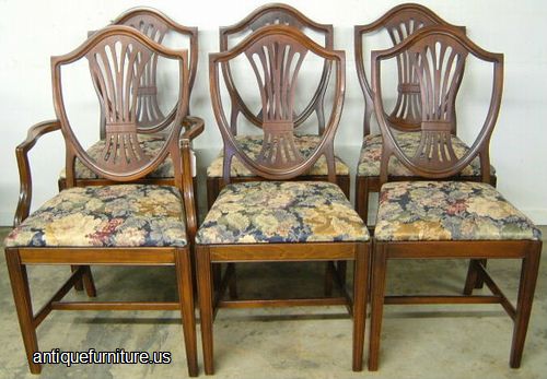 Antique Set Of 6 Mahogany Shieldback Dining Chairs