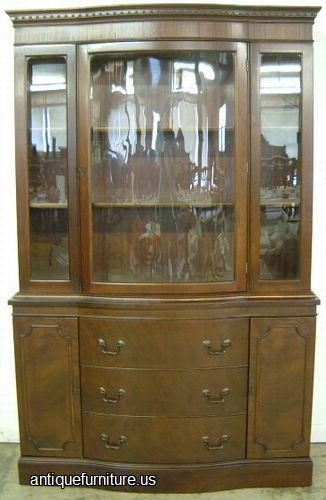 Antique Mahogany Curved Glass China Cabinet