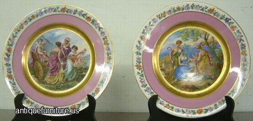 Antique Pair Hand Painted Plates