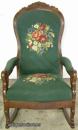 Antique Walnut Victorian Needlepoint Rocker