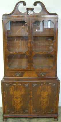 Antique Flame Mahogany China Cabinet