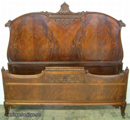 Antique Ornate Flame Mahogany Bed