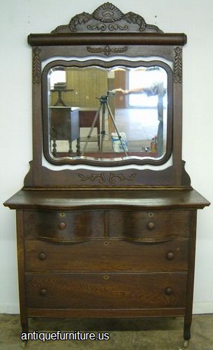 Antique Ornate Oak Dresser Mirror