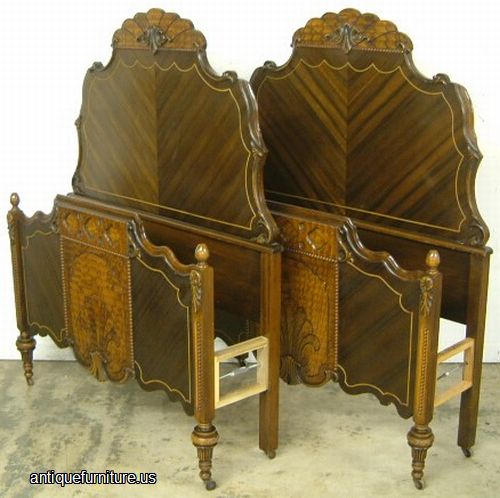 Antique Pair Ornate Twin Beds