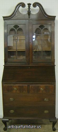 Antique Queen Ann Mahogany Drop Front Desk Bookcase