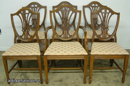 Antique Set 6 Mahogany Shieldback Dining Chairs