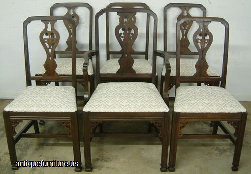 Antique Set 6 Ornate Mahogany Dining Chairs