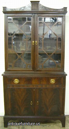 Antique Flame Mahogany China Cabinet