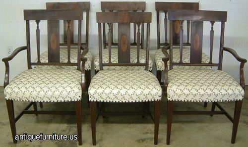 Antique Inlaid Flame Mahogany Dining Chairs