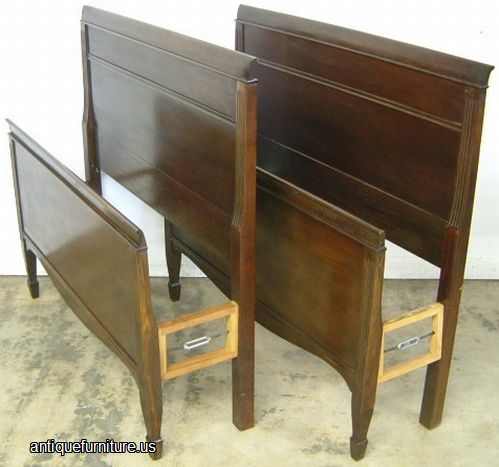 Antique Pair Mahogany Twin Bed