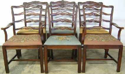 Antique Set Mahogany Needlepoint Chairs