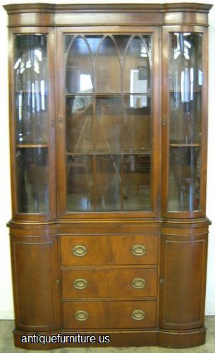Antique Mahogany Curved Glass China Cabinet
