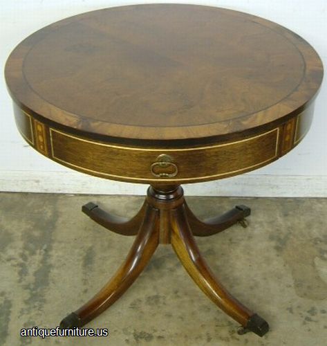 Antique Mahogany Banded Inlay Drum Table