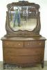  Ornate Oak Bow Front 4 Drawer Dresser With Mirror 