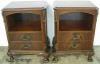  Pair Ornate Flame Mahogany Ball Claw Nightstands 